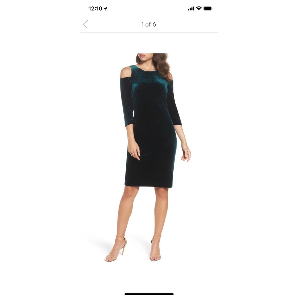 Eliza J Teal Velvet Cold Shoulder Dress